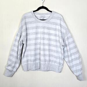 Evereve Drop Shoulder Sweatshirt Women's XL Gray Stripe Boxy Casual Heritage